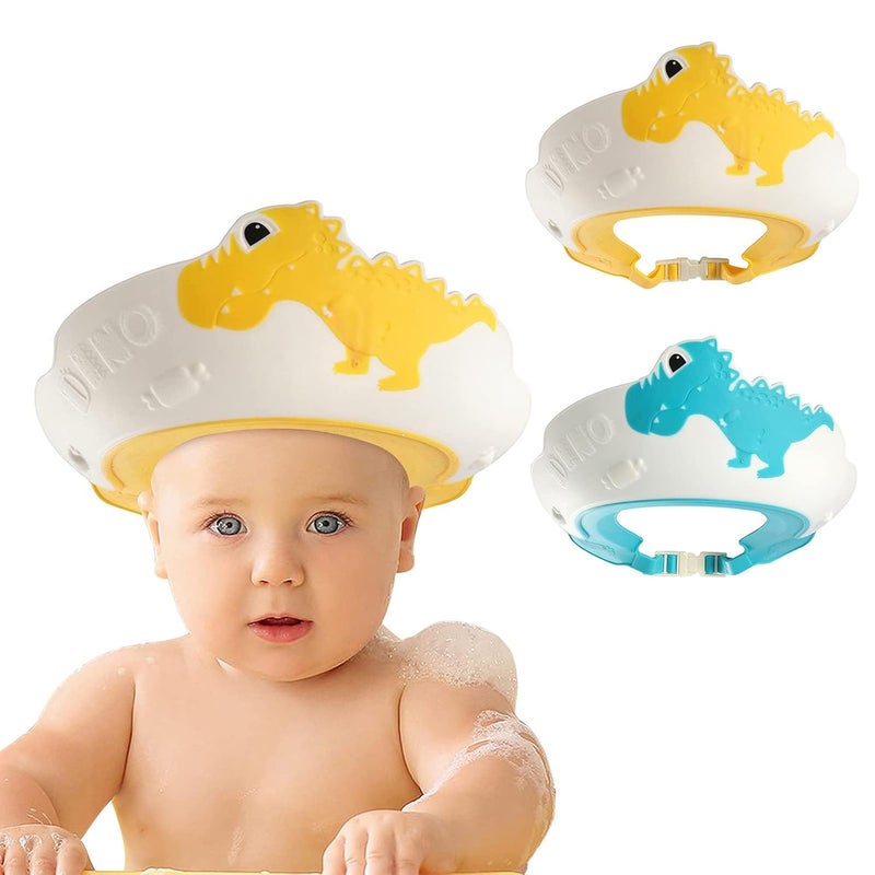 FUNUPUP 2 Pack Adjustable Toddler Hair Washing Bathing Cap Shield Baby Shower Visor Shampoo Cap Protect Baby Eyes (Dinosaur) - Image 1